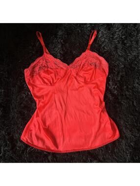 Vintage Red Silky Satin Lace Trim Camisole Tank Top Romantic Coquette Gothic S